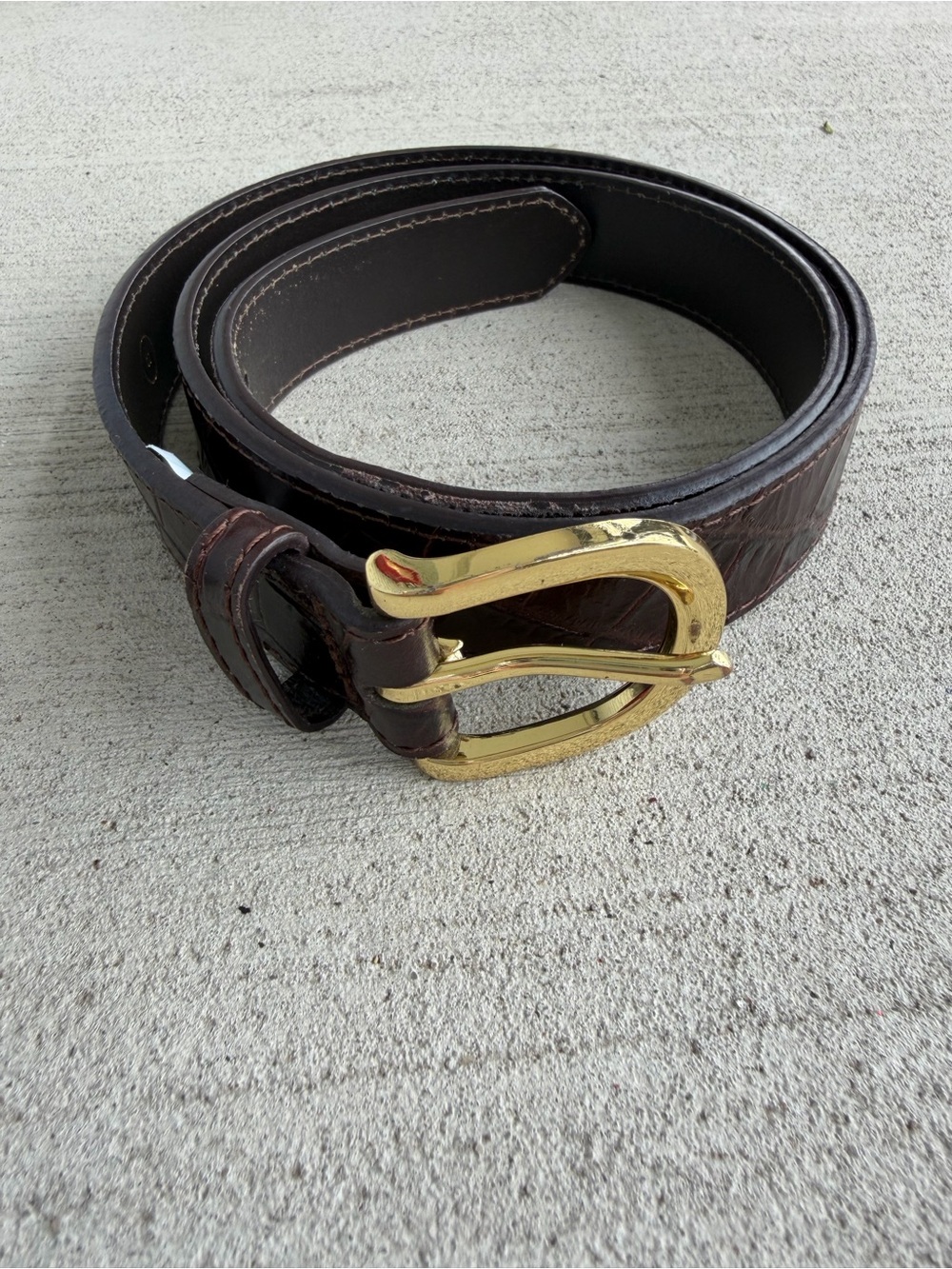 J.Crew Genuine Italian Leather Croc Embossed Belt Brown Gold Buckle Size S 40”